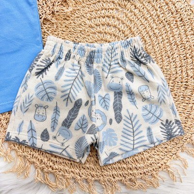 Conj. Regata Wild Friends e Bermuda em Linho Safari - Azul Claro